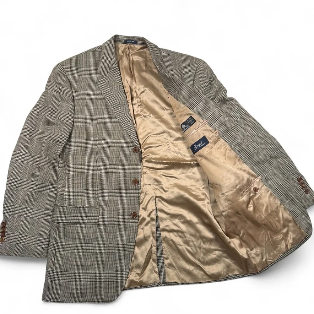 Ralph Lauren Dillards Mens Brown Plaid 100% Wool Blazer 41 Long 41L Sport Jacket